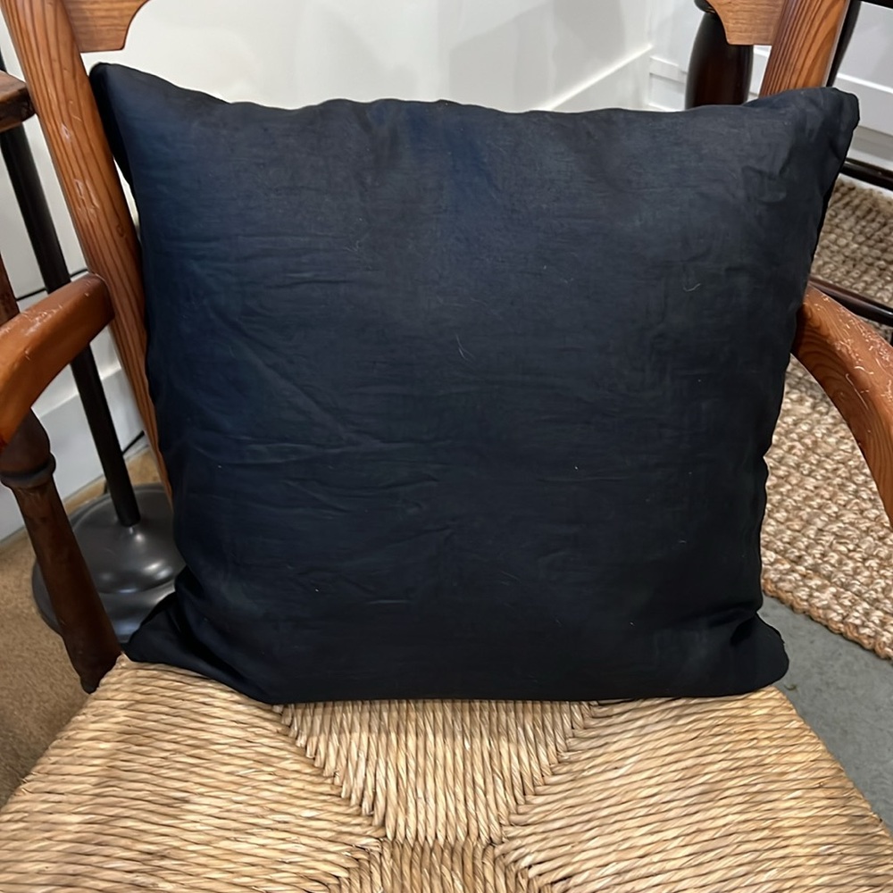 Elegant Black Pillow with Blue Birds and White Flower Embroidery - Picture 2 of 2